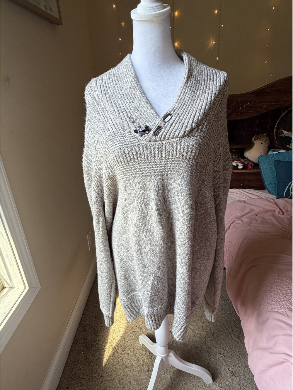This thick marled oatmeal/tan knit sweater from Outpost Makers
